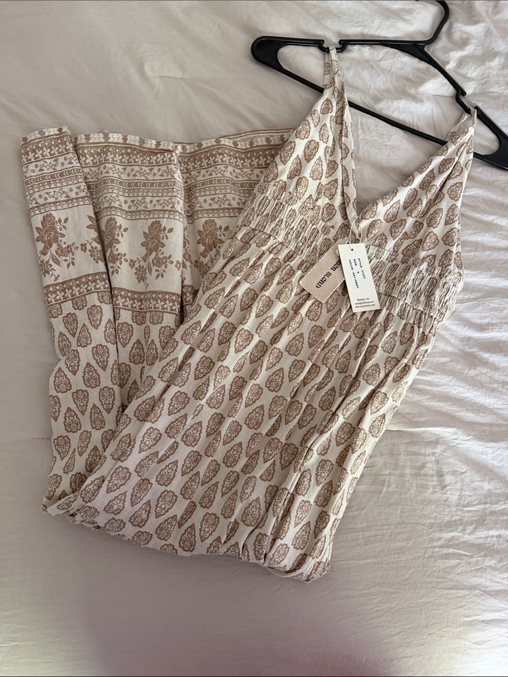 Women's Beige Printed Dress - Sleeveless V-Neck